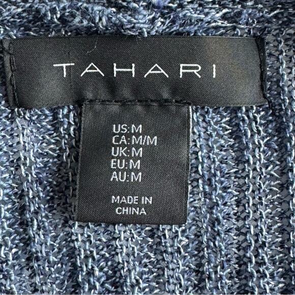 Tahari Blue Marled Long Sleeve Open Linen Blend Cardigan Size M - Picture 5 of 6